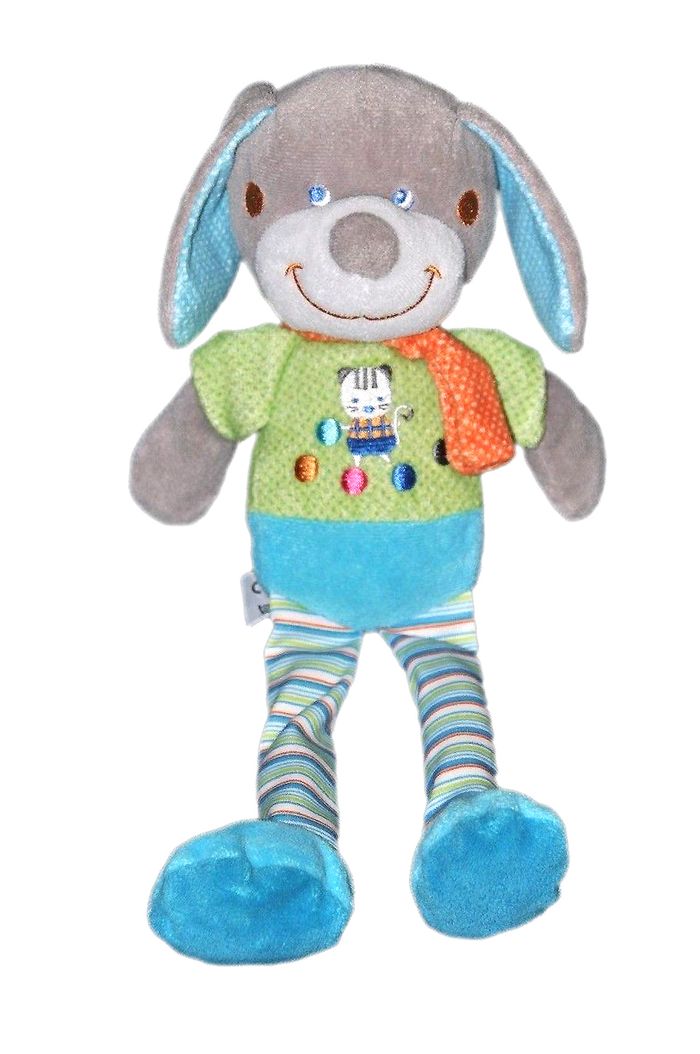 Mots d'Enfants - Doudou  Mots d'Enfants chien lapin vert bleu pois 30 cm