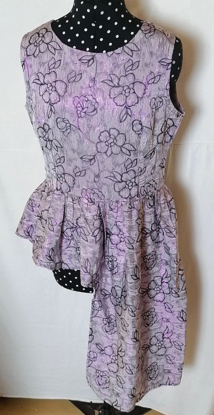 Tunique asymétrique violet brillant fleurs taille XL Vintage - photo numéro 2