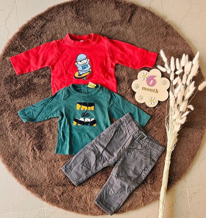 Lot de 2 sous pull et 1 jeans 6 mois fan de papa et skate garçon tape à l'œil