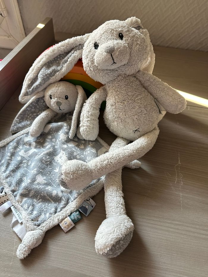Lot doudous Lapin blanc bleu plat Little Dutch - photo numéro 5