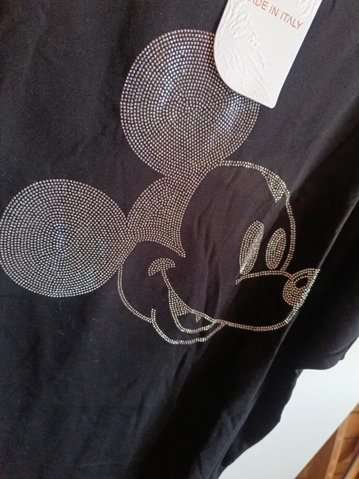 Tee shirt noir tête Mickey argentée - photo numéro 3