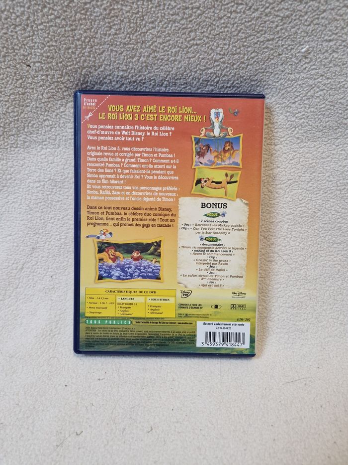 DVD le roi lion 3 avec bonus disney