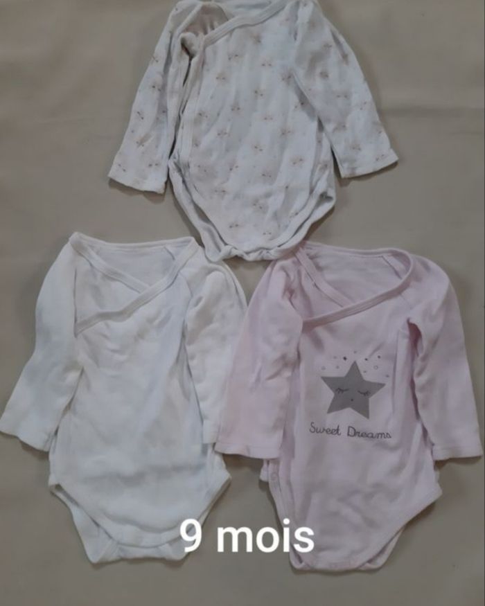 Lot de 3 bodies manches longues fille - étoiles- 9 mois