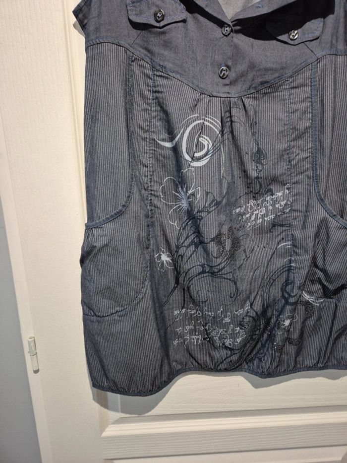 Robe boule bleue rayée et patchwork Jacqueline Riu - photo numéro 3