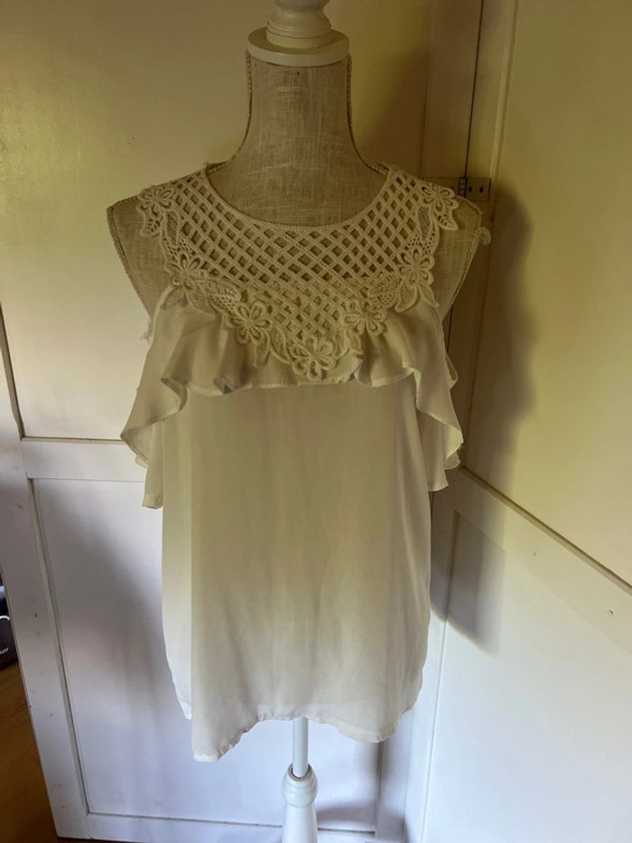 Blouse épaules dénudées taille s/m 38 blanc creme Haut femme blouse, joli haut taille 38 blanc - photo numéro 6