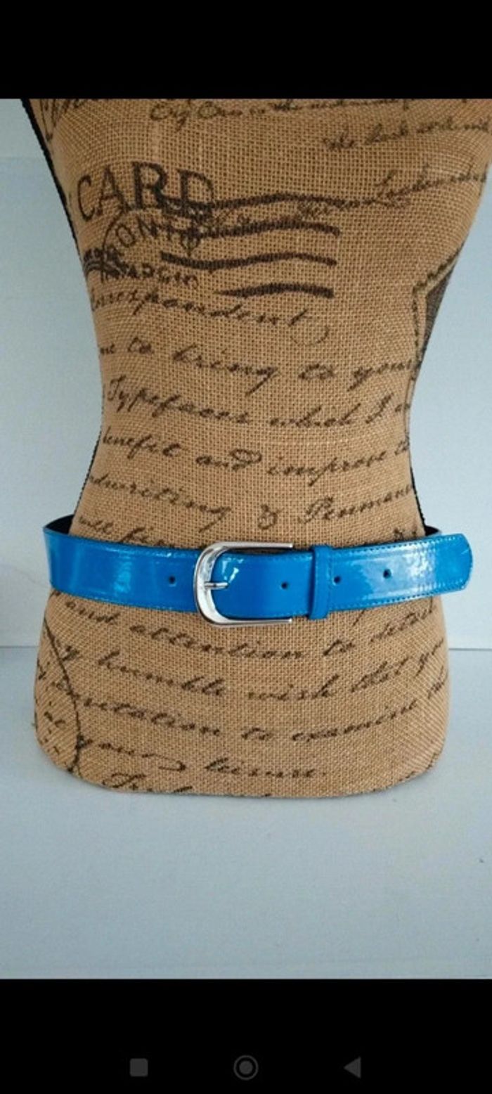 Ceinture bleu boucle argenté femme 95 cm