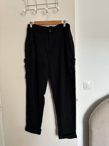 Pantalon ample noir mélange lin Zara Taille S