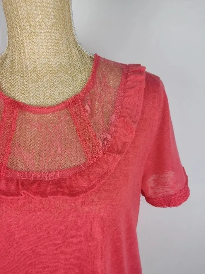 Blouse manches courtes corail et dentelles ajourée taille M Grace & Mila - photo numéro 4