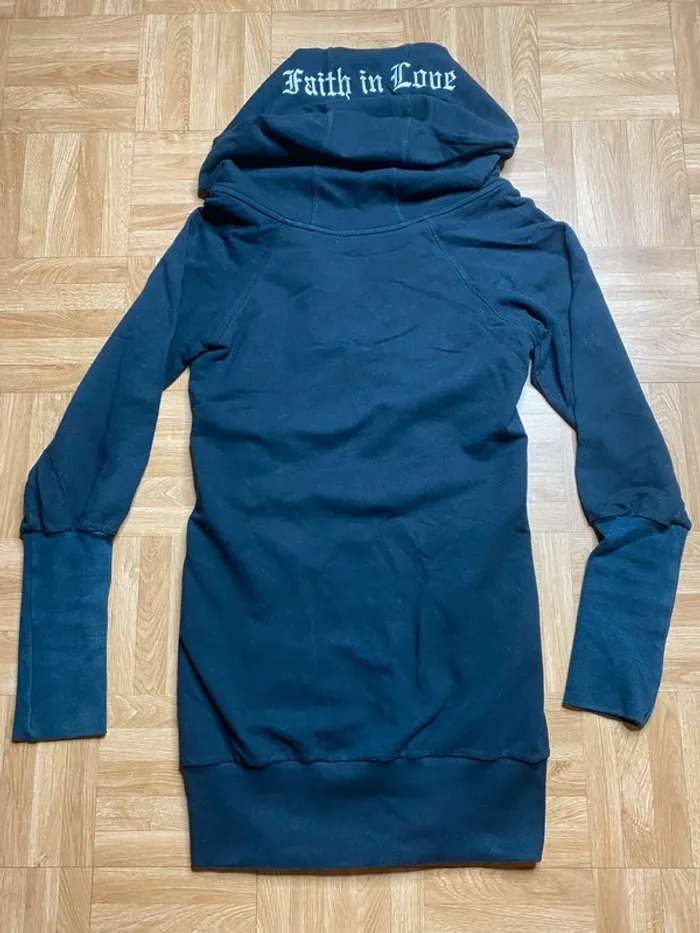 Veste à capuche zippée long noir intérieur zèbre vintage Faith Connexion - photo numéro 6