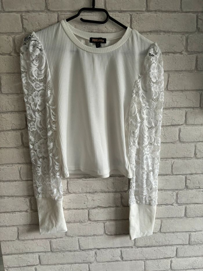 Pull fin manche dentelle pink vanilla taille M