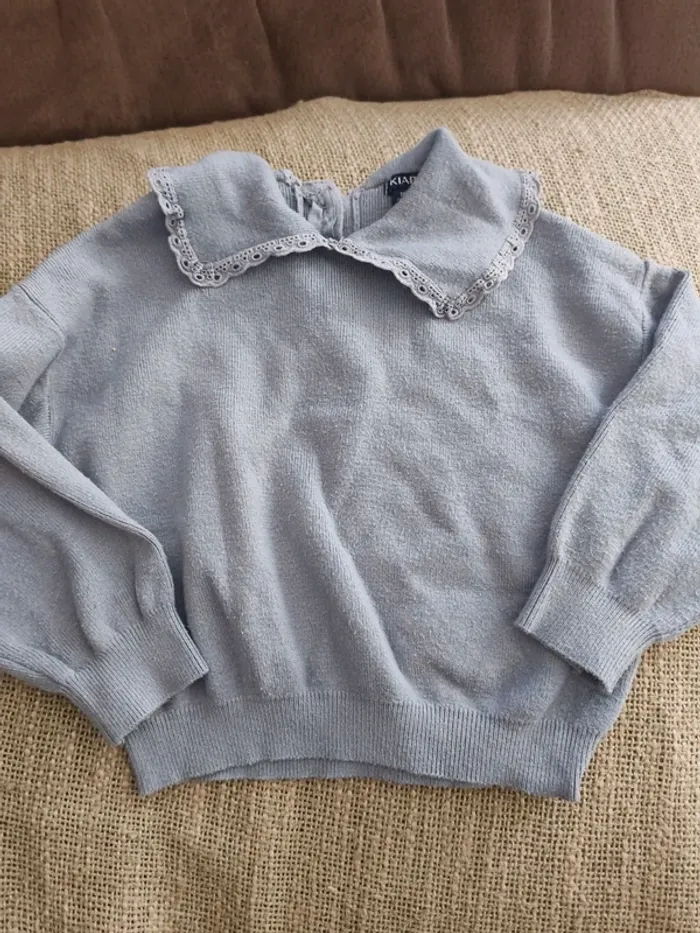 Pull col claudine col broderie bleu pastel 18 mois fille excellent état