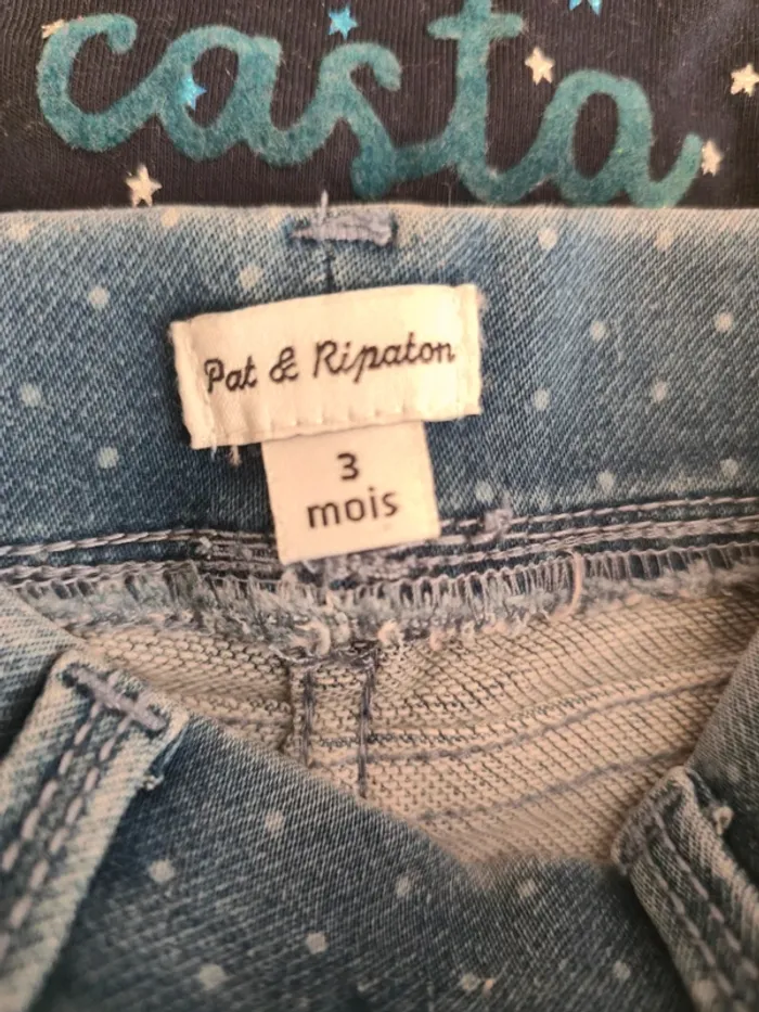 Ensemble 3 pièces haut nounours et jegging jean à pois avec baskets assorties 3 mois - photo numéro 3