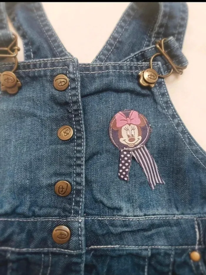 Salopette short en jean brut Disney fille 9 mois - photo numéro 3