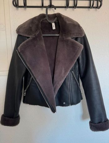 Manteau Mango cuir noir et marron