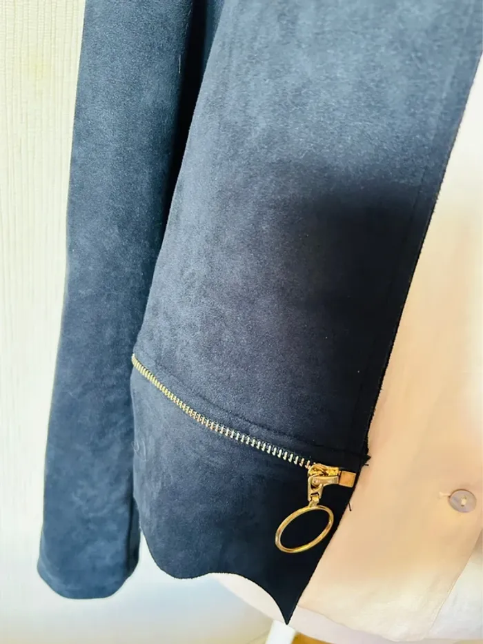 💙Veste vintage bohème 2-en-1 Carnaby mi-longue ou courte Taille 42/XL Versatile navy suede jacket💙 - photo numéro 15