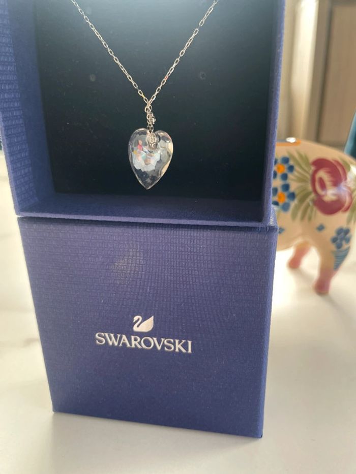 Pendentif cœur et chaîne Swarovski cœur cristal nectar blanc métal rhodie - photo numéro 12