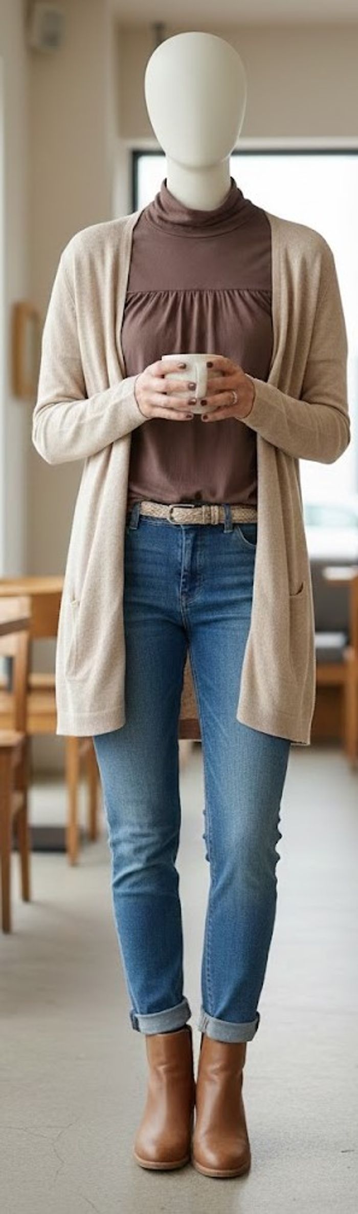 Gilet Long Beige / Nude - Cardigan Léger Chic & Tendance - photo numéro 8