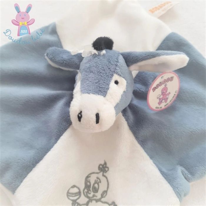 Doudou plat Ane Corsica gris bleu blanc attache tétine Rodadou - photo numéro 2