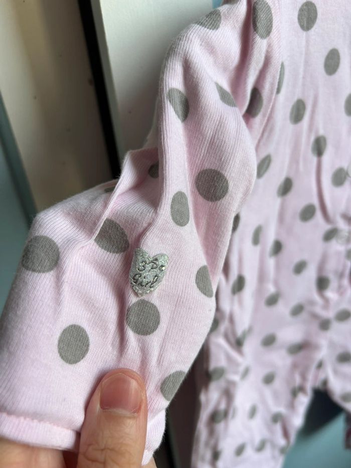 Pyjama sans pied coton épais , rose à pois gris , 1 mois - photo numéro 4