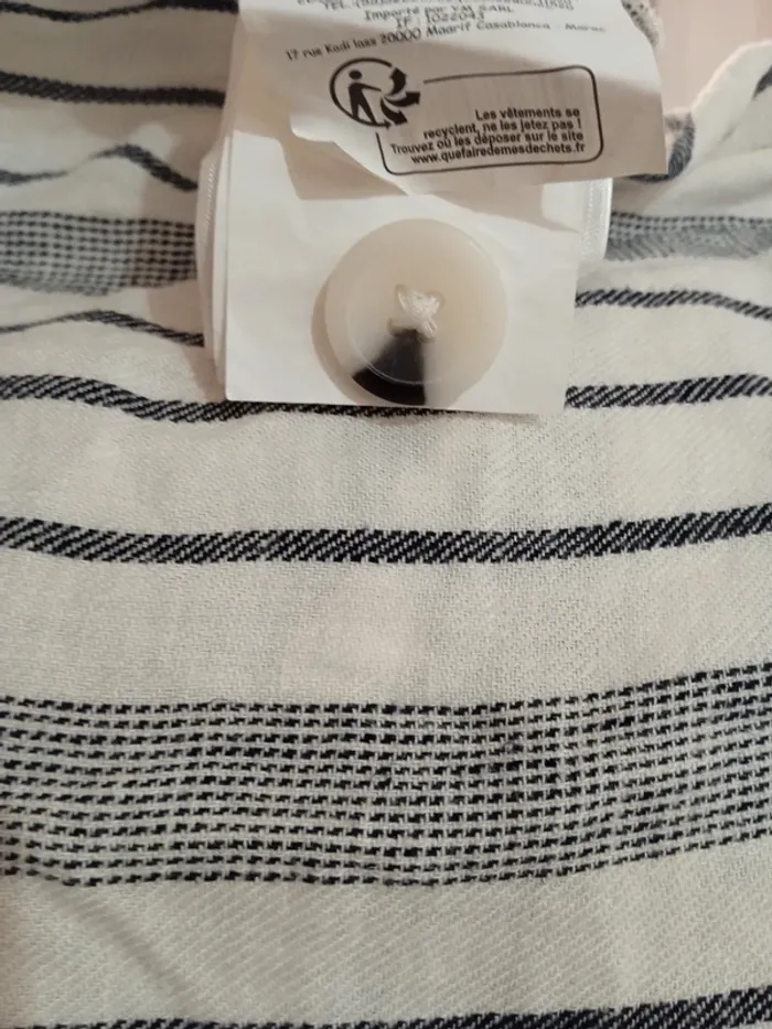 Robe femme camaïeu lin été manches longues boutons a rayures blanches et noires taille XXL - photo numéro 7