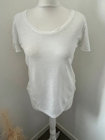 Blouse blanche en lin et dentelle Sandro S
