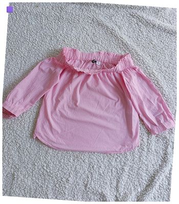 Blouse rose vichy col bardot vintage cute restaurant