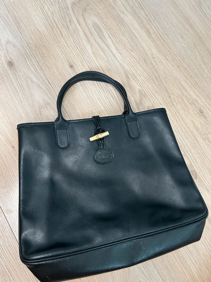 Sac à main Longchamp vintage en cuir noir - photo numéro 3