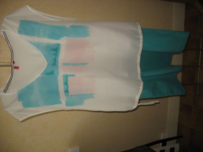 ROBE SM TURQUOISE ET BLANCHE + VOILE BLANC A MOTIFS "MISS CAPTAIN" - TAILLE 40 - n°07
