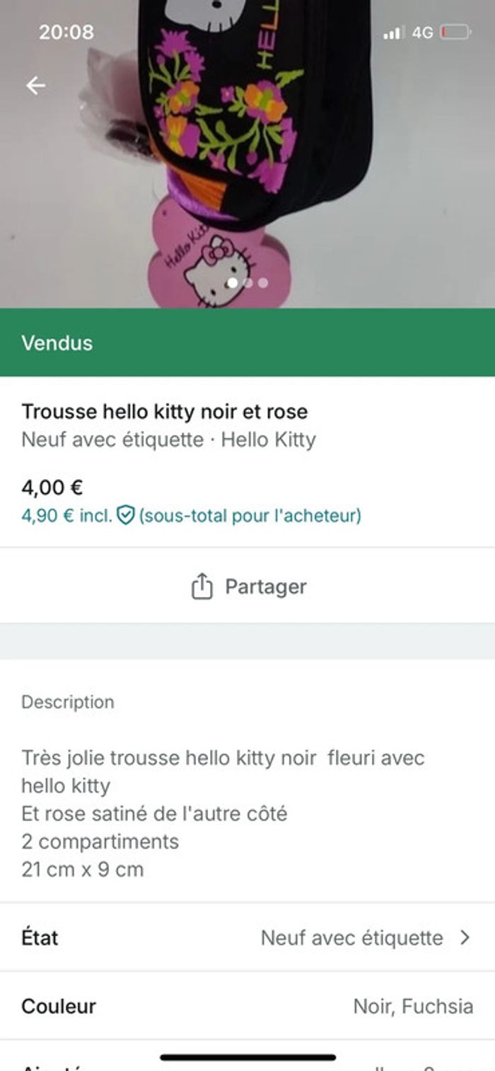 Trousse neuve Hello Kitty noire et rose - photo numéro 4