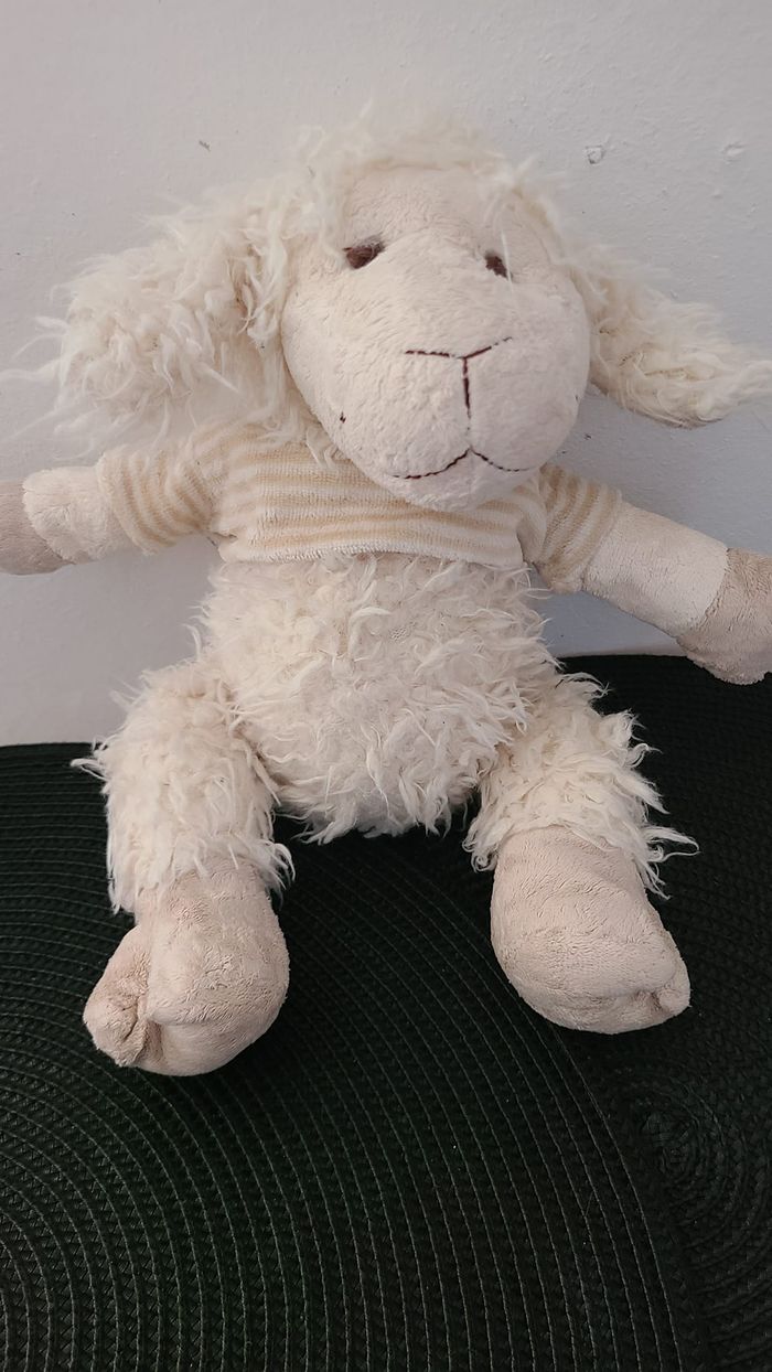 Doudou mouton blanc pull rayé beige PLAYKIDS - photo numéro 5