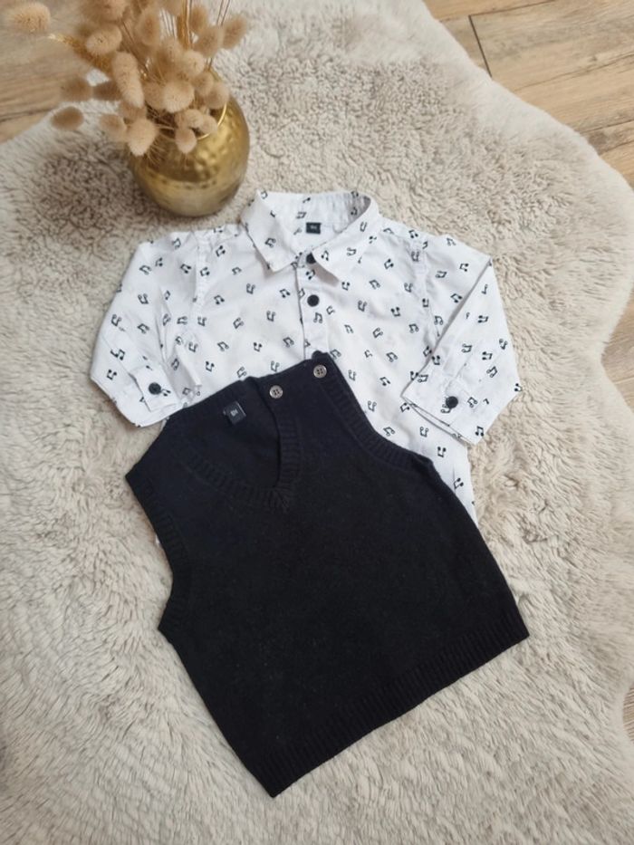 Chemise motif Note + pull 6 mois