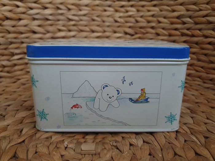 Rare Peluche ours blanc Hauteur 10 cm avec sa boite métal Vert Baudet - photo numéro 3