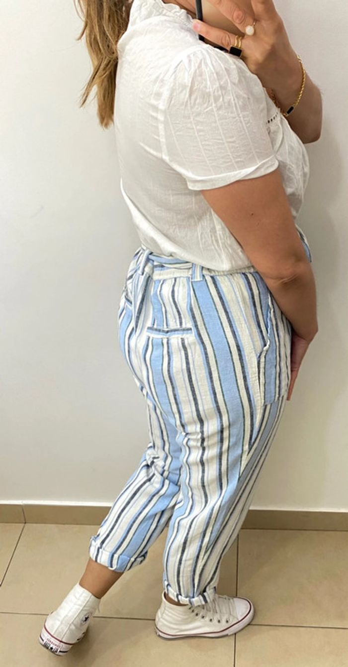 Pantalon À Rayures Avec Ceinture À Nouer Taille L - photo numéro 5