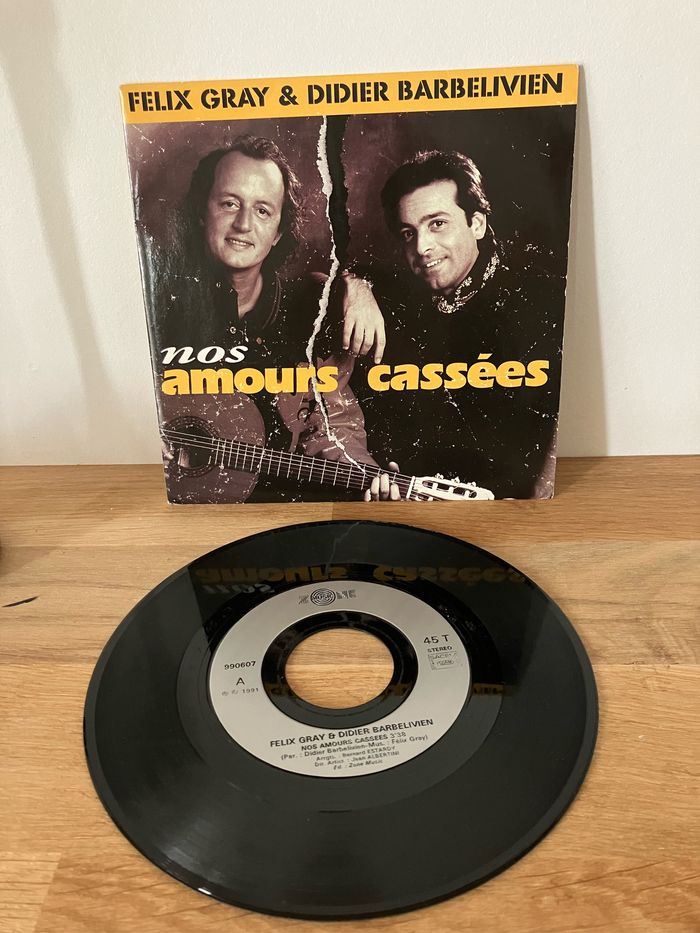 Vinyle 45 tours-Félix Gray &Didier Barbelivien-Nos amours cassés