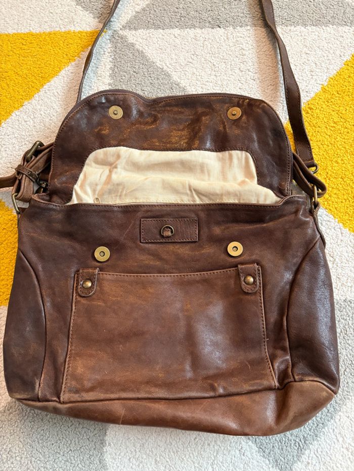 Sac à bandoulière en cuir marron Chantal B - photo numéro 5