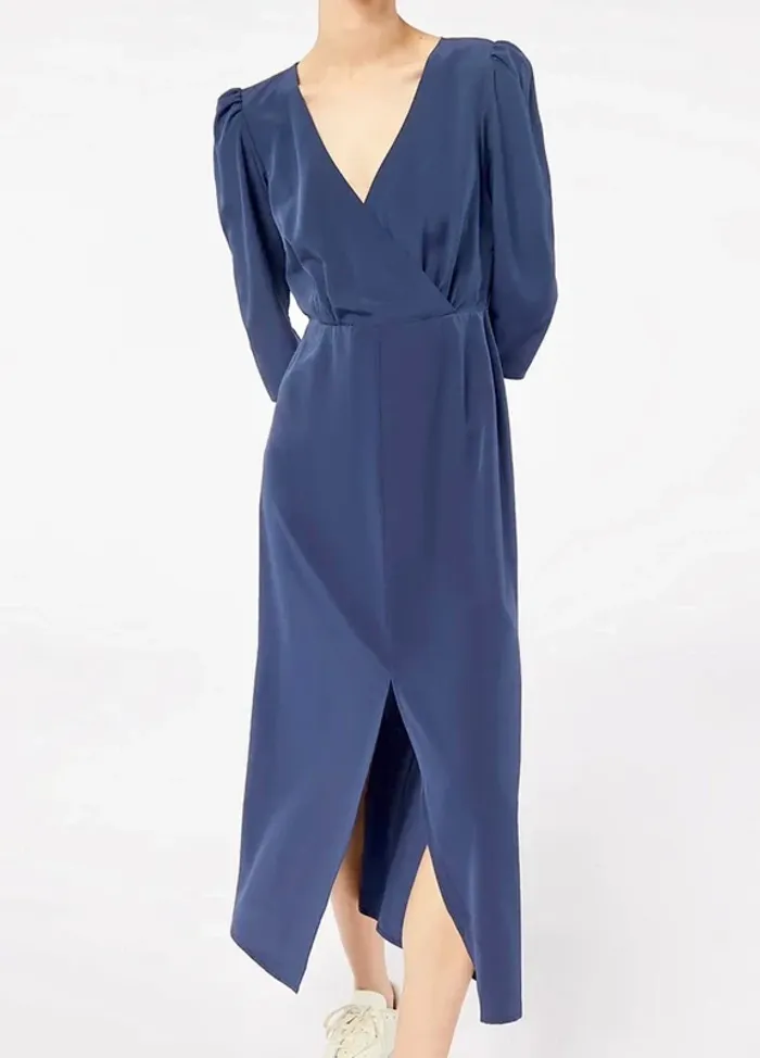 NEUF Etam Robe d’été longue Midi 34 XS Bleu marine Pearly échapee urbain légère été