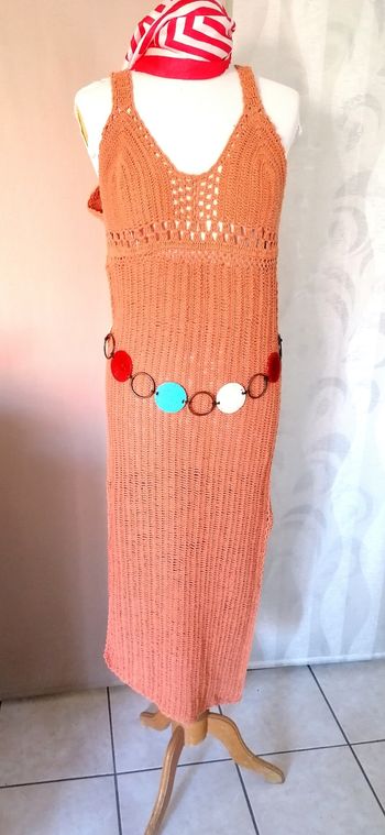 Robe été longue corail en 100 %coton taille L. Neuve 