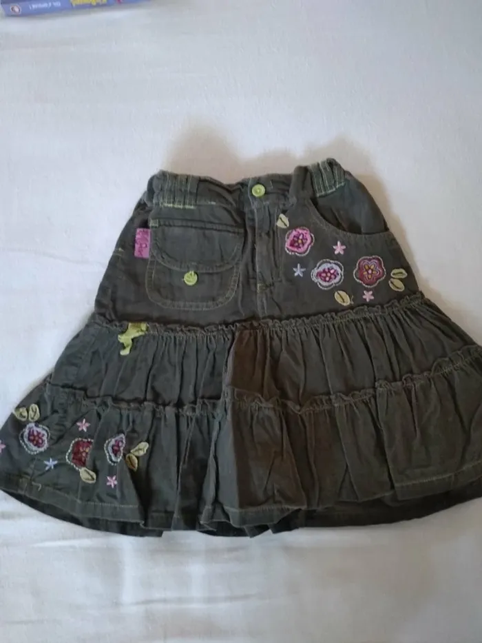 Jupette Fille Velours Kaki Tissaia
