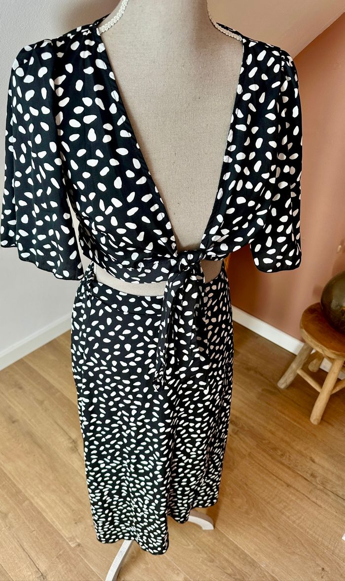 💜 Ensemble boléro & jupe blanc & noir à pois shein taille S 💜 - photo numéro 3