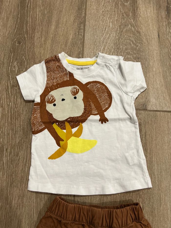 Ensemble short et t-shirt orchestra marron et blanc et singe 9 mois - photo numéro 5