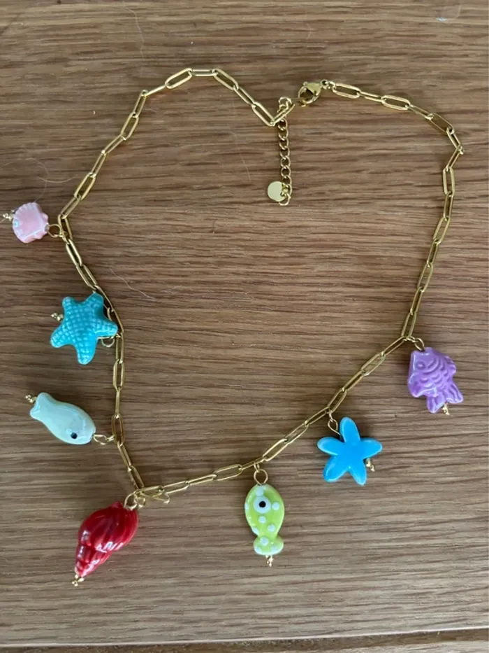 Collier tendance grosse maille et breloques poissons coquillages - photo numéro 10