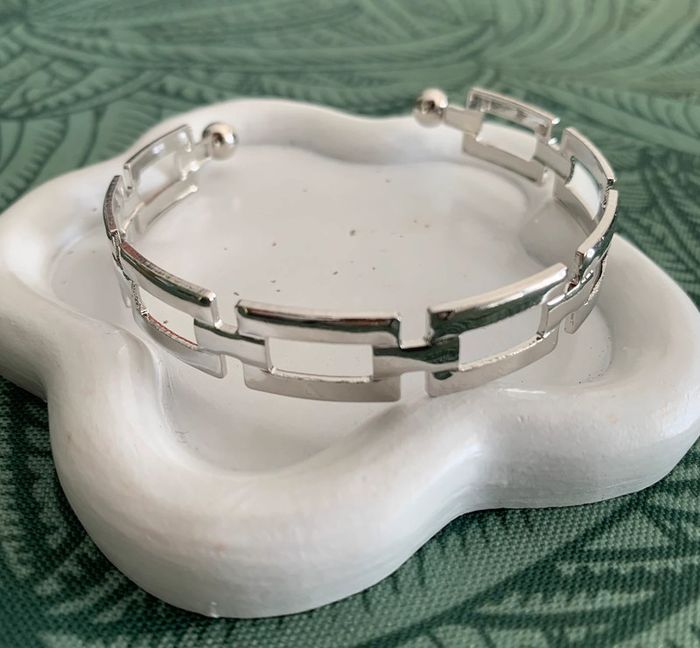 Bracelet jonc ouvert géométrique ajustable en alliage argenté - photo numéro 5