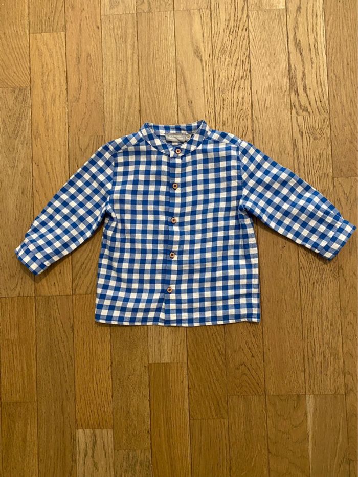 Chemise col mao à carreaux bleus Boutchou 12 mois - photo numéro 2