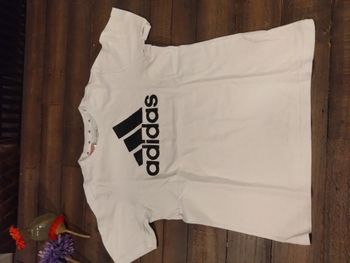 T-shirt Adidas blanc et noir garçon 11-12 ans – Manches courtes coton – Très bon état