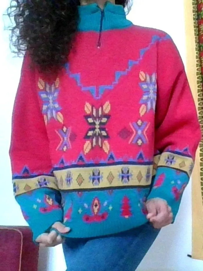 Pull 90's Vert Jaune Rouge "Mountain Feeling" - photo numéro 5