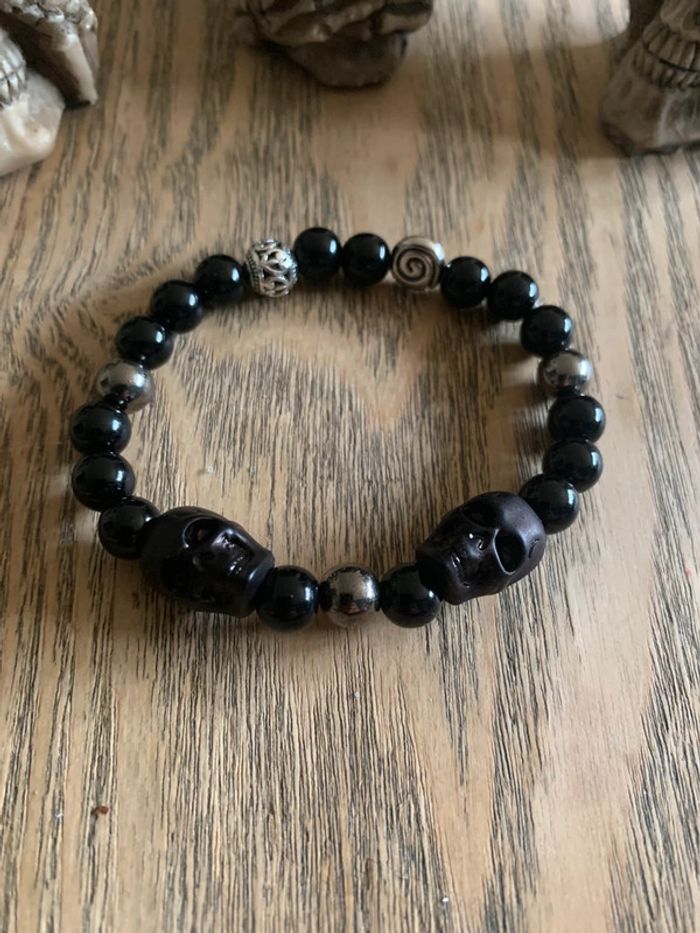 Bracelet Skull noir et acier - photo numéro 2