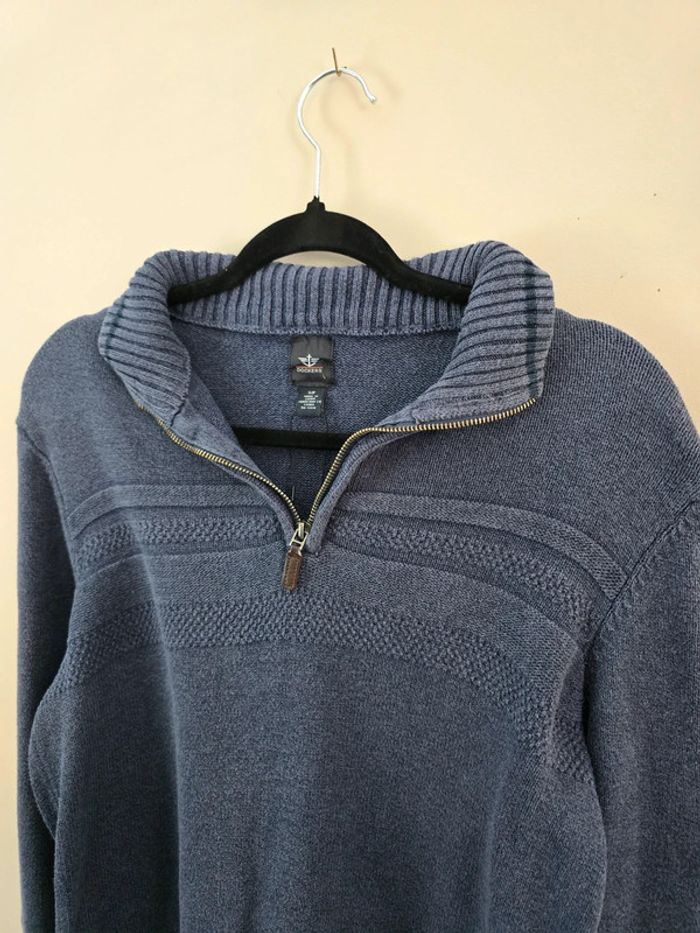 Pull Dockers bleu col montant zippé en maille texturée homme taille S - photo numéro 3