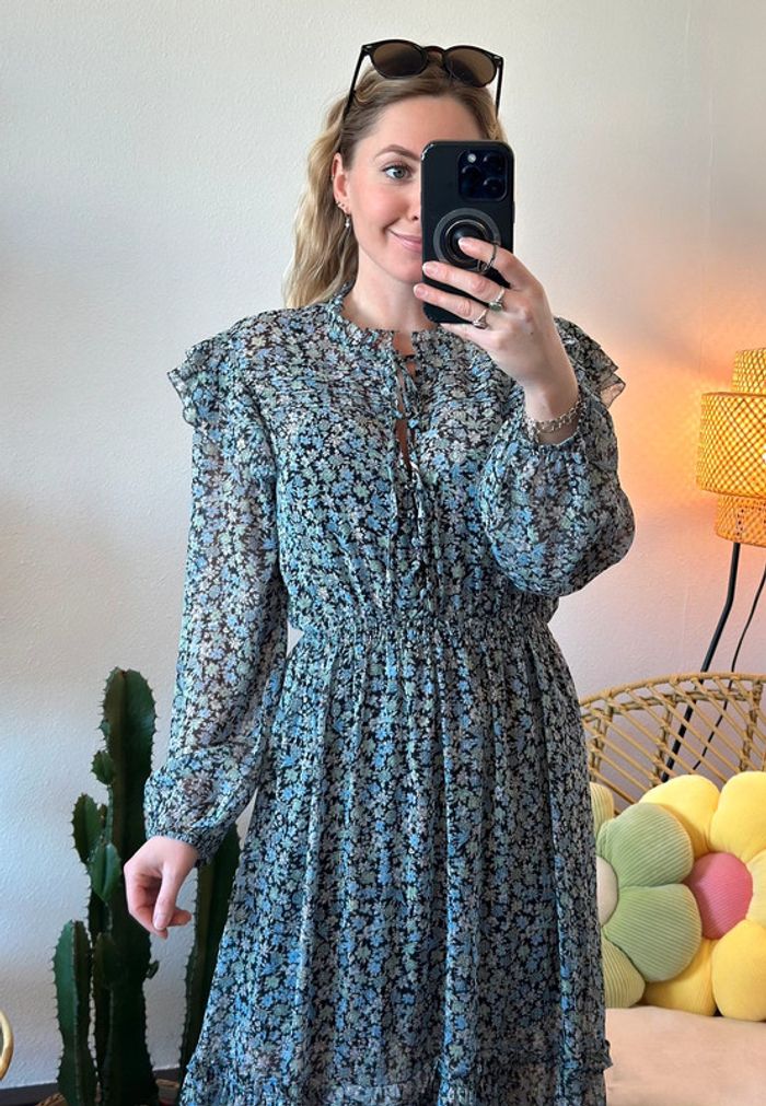 Robe longue bleu à motifs fleuris, modèle Renaza, taille 36 - Maje - photo numéro 6
