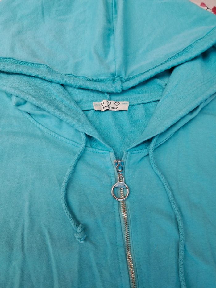 Jolie et légère veste à capuche en coton bleu clair avec fermeture eclair - T 42/44 - Made in Italy - photo numéro 2
