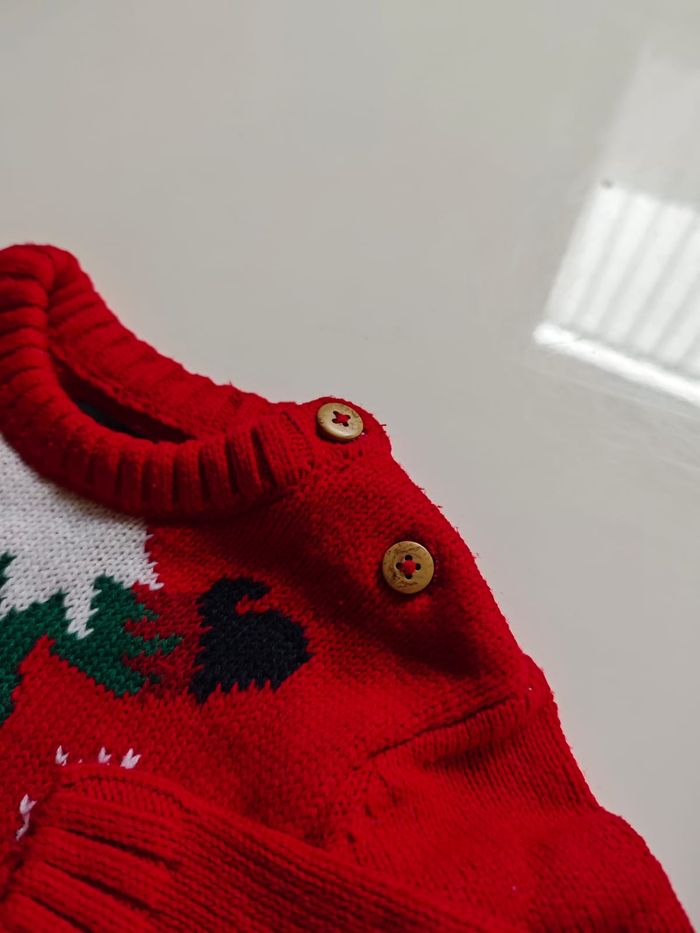 Pull de Noël Rouge Lutin en Maille In Extenso 9 mois - photo numéro 3